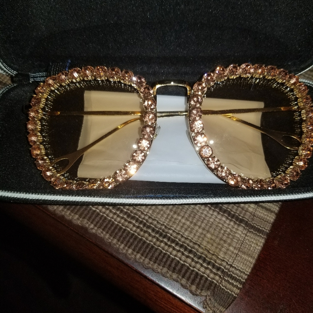 Gold Framed Rose Colored Rhinestone glasses